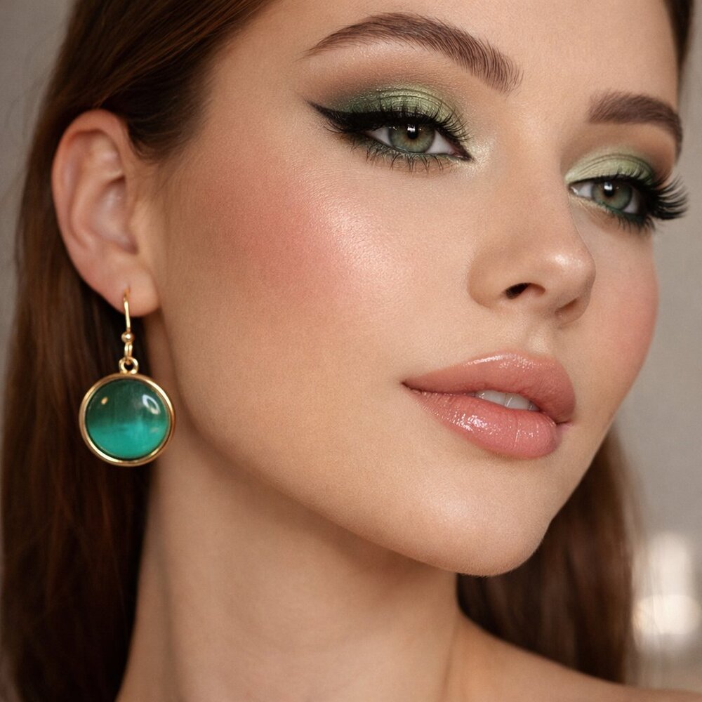 Liz Claiborne Gold Tone and Green Dangle‎ Earrings